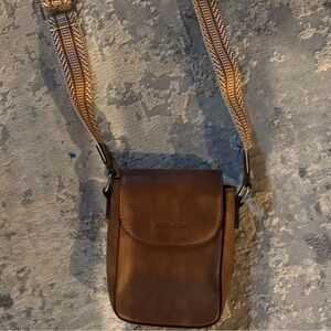 Bostonian Brown Leather Crossbody Bag with Patterned Strap